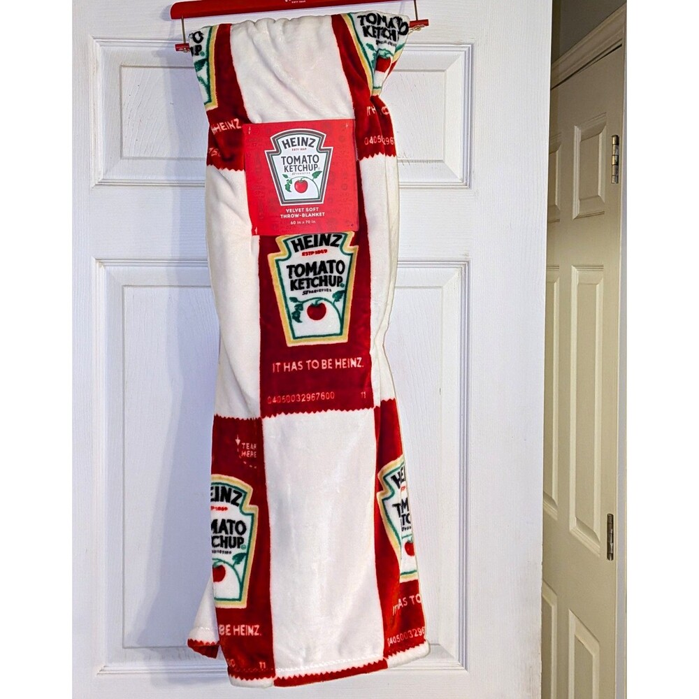 Heinz Tomato Ketchup Velvet Soft Throw Blanket Novelty Food 60x70 Red White
